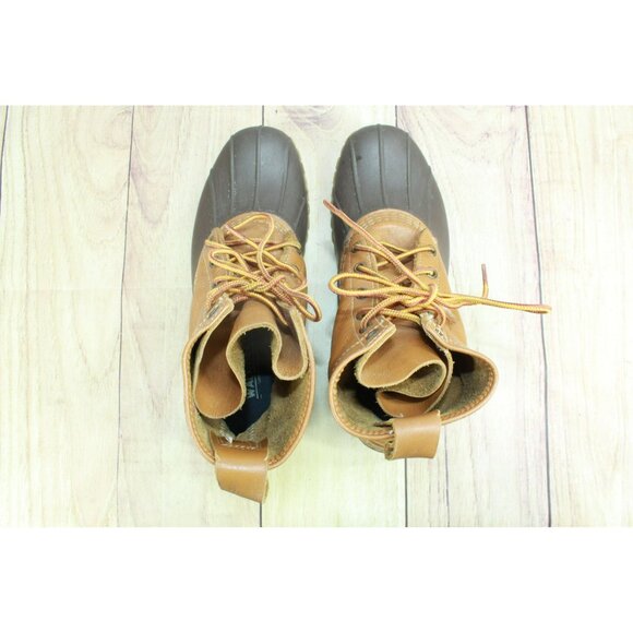 LL Bean Unlined Ankle Duck Boots Leather Lace Up Round Toe Brown Size 10 M - Picture 7 of 9